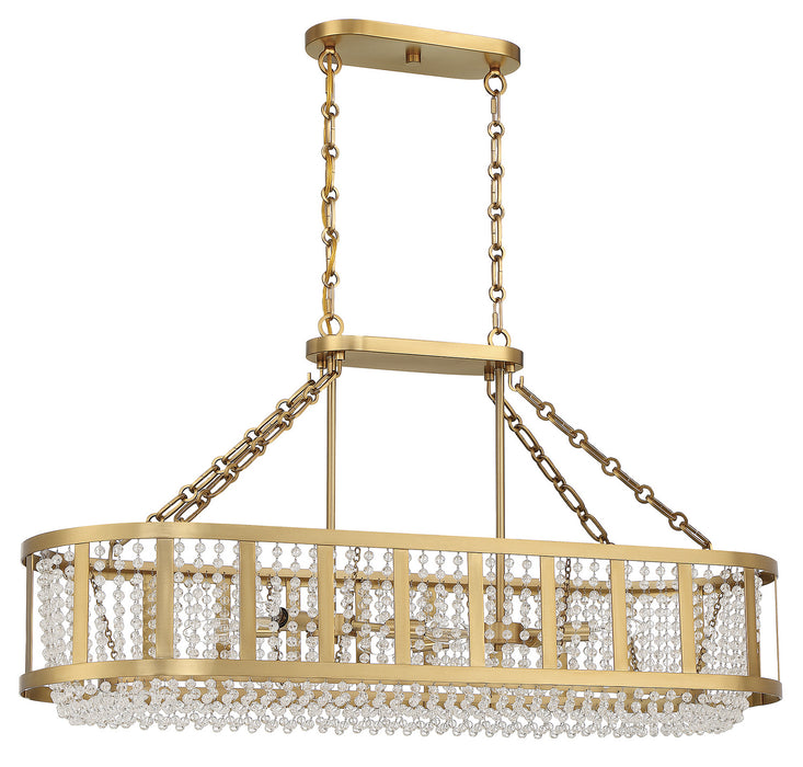 Lighting One E V6-L1-3200-6-322 Six Light Linear Chandelier, Warm Brass