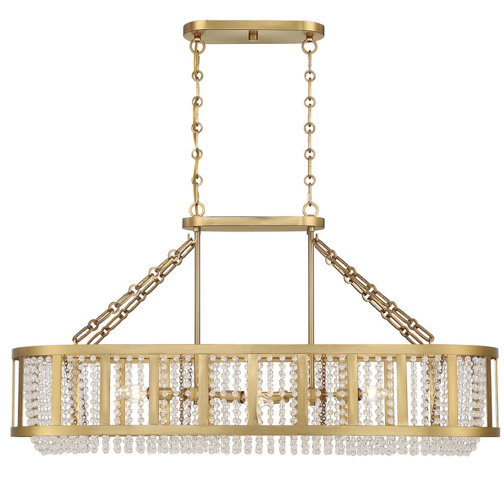 Lighting One E V6-L1-3200-6-322 Six Light Linear Chandelier, Warm Brass
