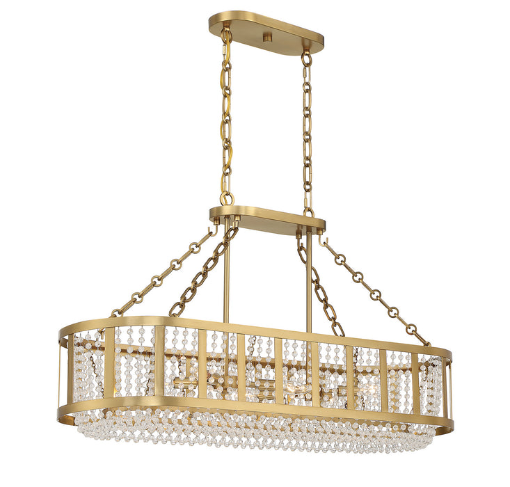 Lighting One E V6-L1-3200-6-322 Six Light Linear Chandelier, Warm Brass
