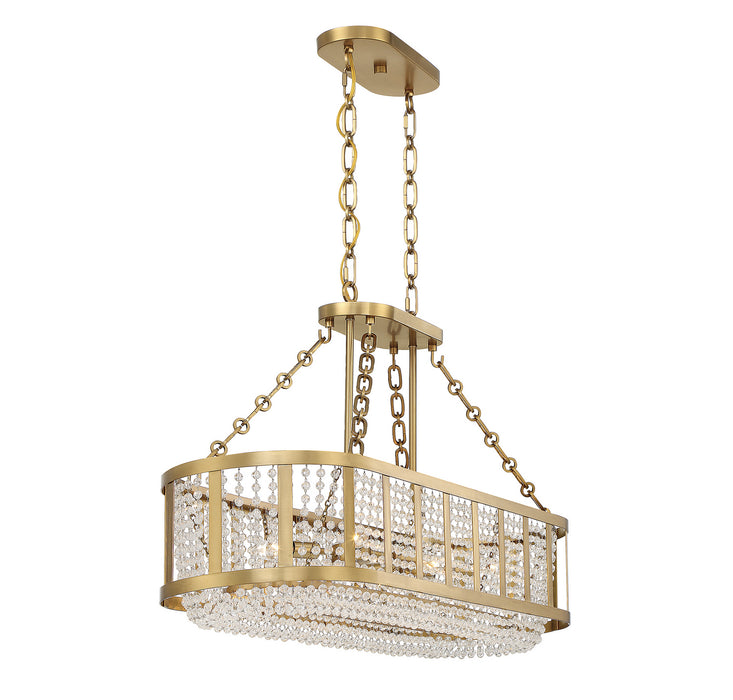 Lighting One E V6-L1-3200-6-322 Six Light Linear Chandelier, Warm Brass