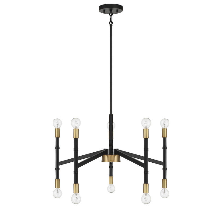 Lighting One E V6-L1-5610-10-143 Ten Light Chandelier, Matte Black w/ Warm Brass