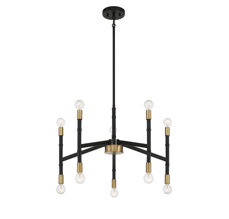 Lighting One E V6-L1-5610-10-143 Ten Light Chandelier, Matte Black w/ Warm Brass