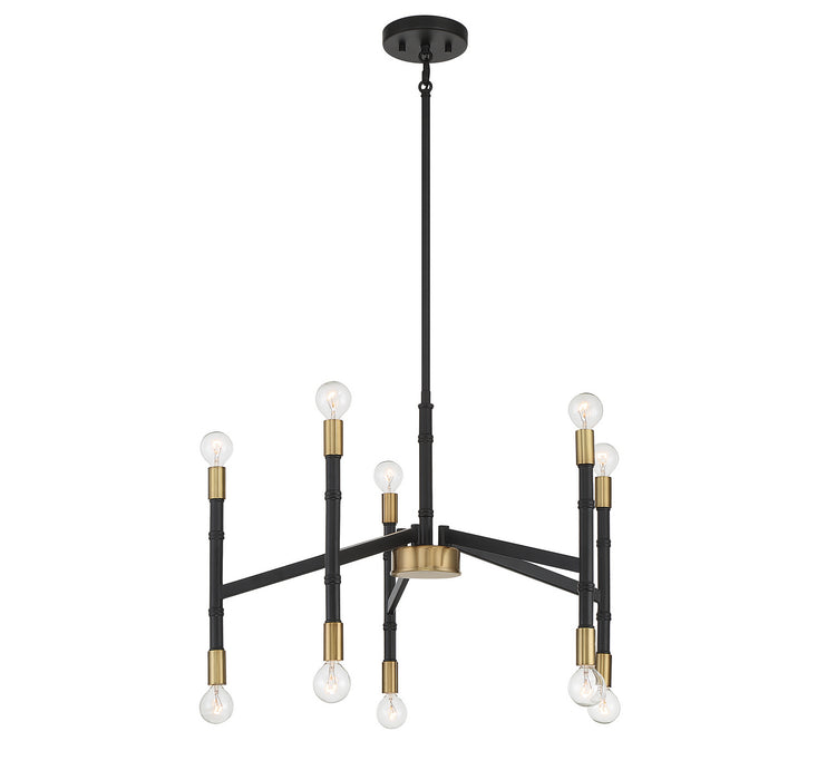 Lighting One E V6-L1-5610-10-143 Ten Light Chandelier, Matte Black w/ Warm Brass