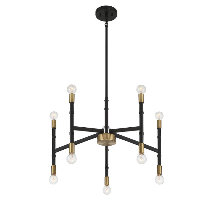Lighting One E V6-L1-5610-10-143 Ten Light Chandelier, Matte Black w/ Warm Brass