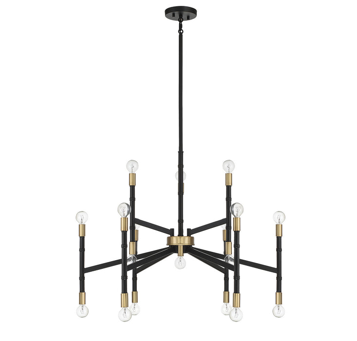 Lighting One E V6-L1-5611-18-143 18 Light Chandelier, Matte Black w/ Warm Brass