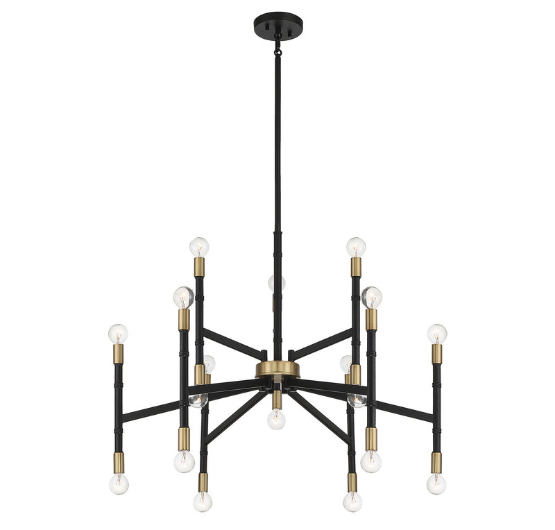 Lighting One E V6-L1-5611-18-143 18 Light Chandelier, Matte Black w/ Warm Brass