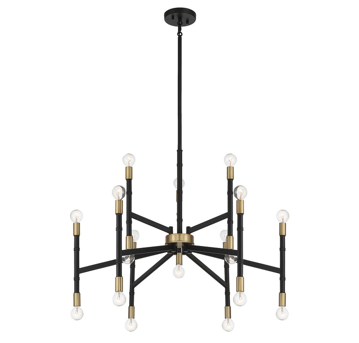 Lighting One E V6-L1-5611-18-143 18 Light Chandelier, Matte Black w/ Warm Brass