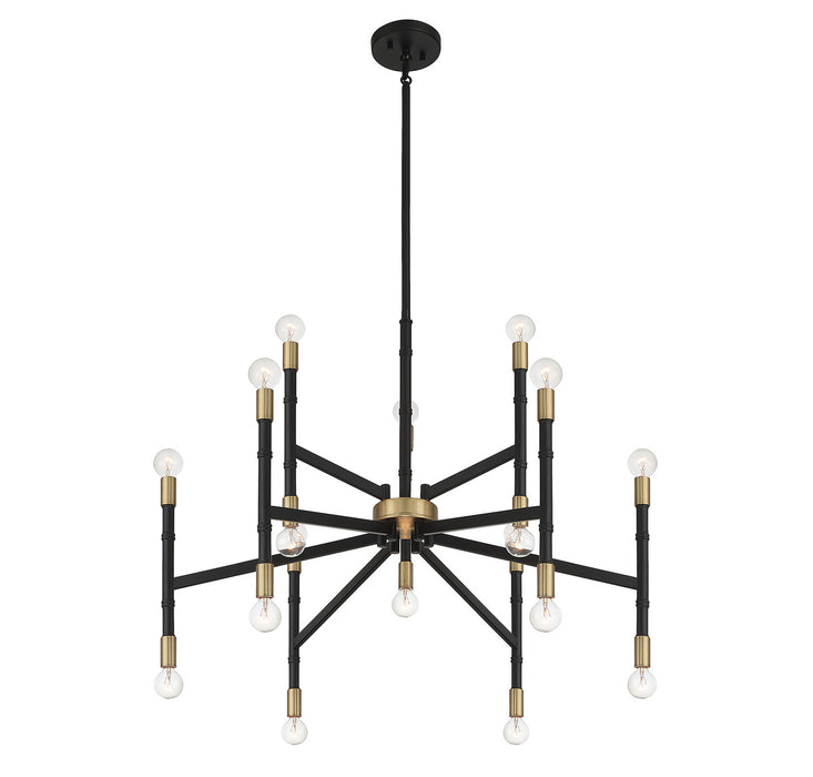 Lighting One E V6-L1-5611-18-143 18 Light Chandelier, Matte Black w/ Warm Brass