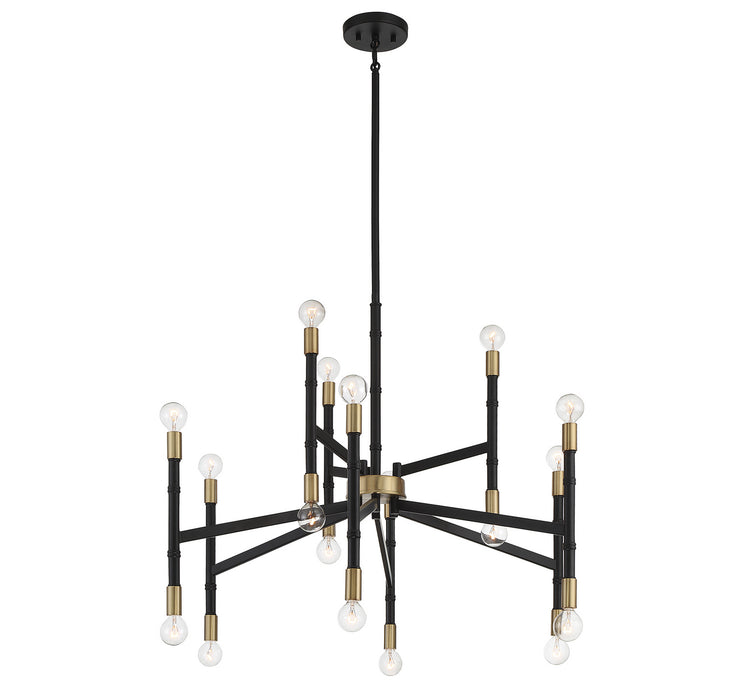 Lighting One E V6-L1-5611-18-143 18 Light Chandelier, Matte Black w/ Warm Brass
