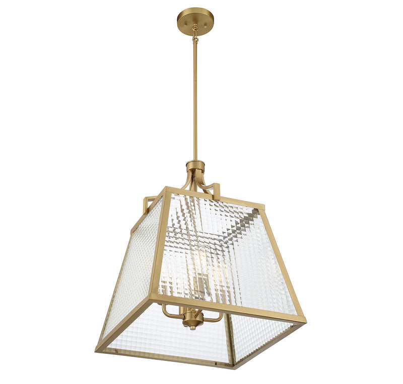 Lighting One E V6-L3-6840-4-322 Four Light Pendant, Warm Brass