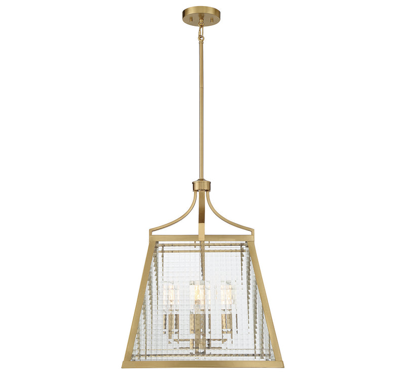 Lighting One E V6-L3-6840-4-322 Four Light Pendant, Warm Brass