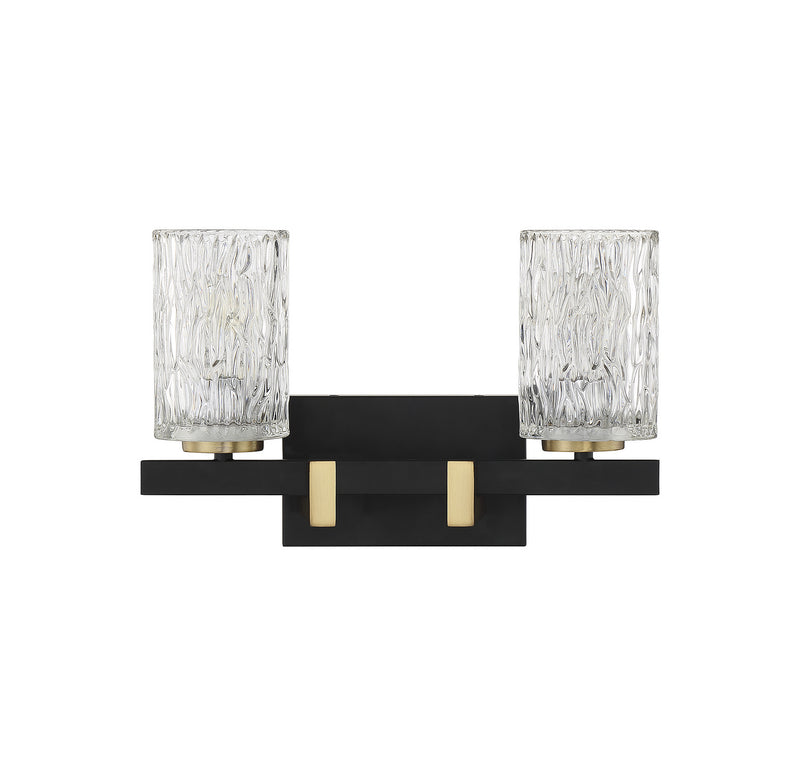 Lighting One E V6-L8-3601-2-143 Two Light Bathroom Vanity, Matte Black w/ Warm Brass