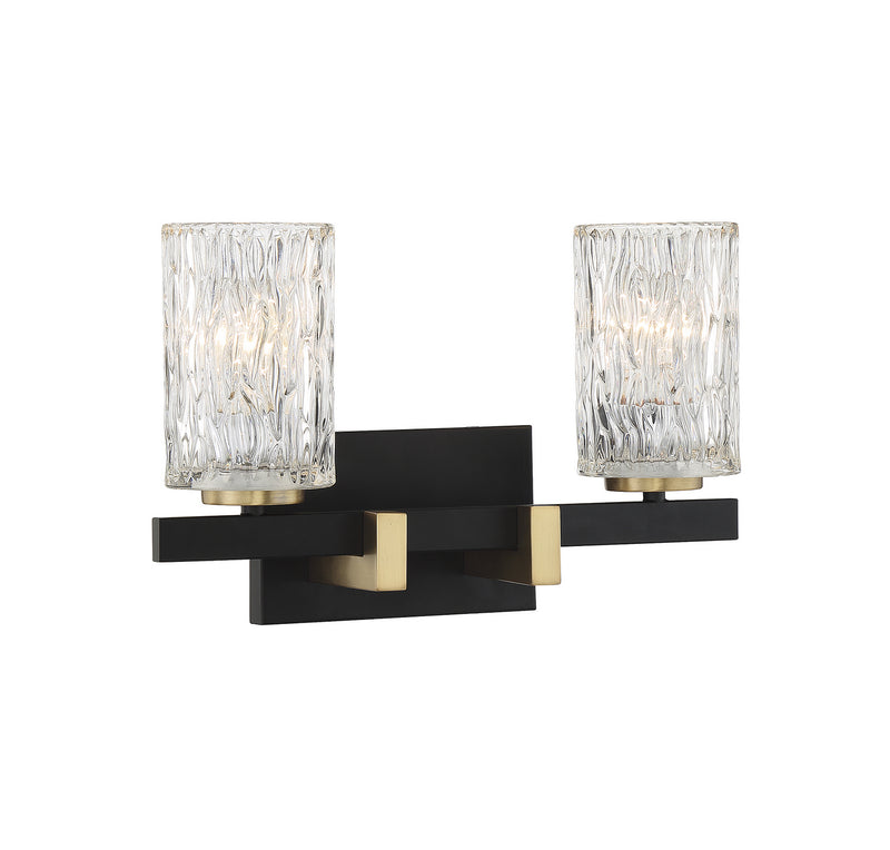 Lighting One E V6-L8-3601-2-143 Two Light Bathroom Vanity, Matte Black w/ Warm Brass