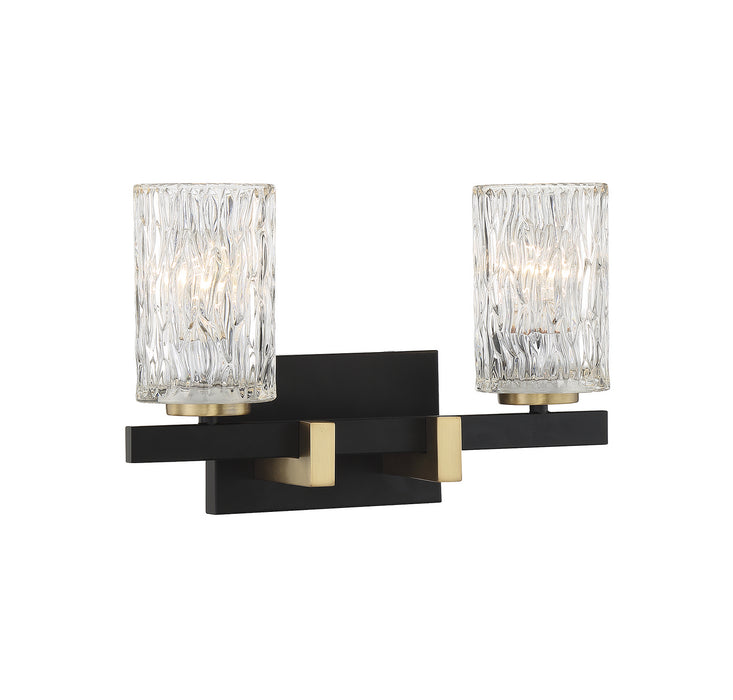 Lighting One E V6-L8-3601-2-143 Two Light Bathroom Vanity, Matte Black w/ Warm Brass