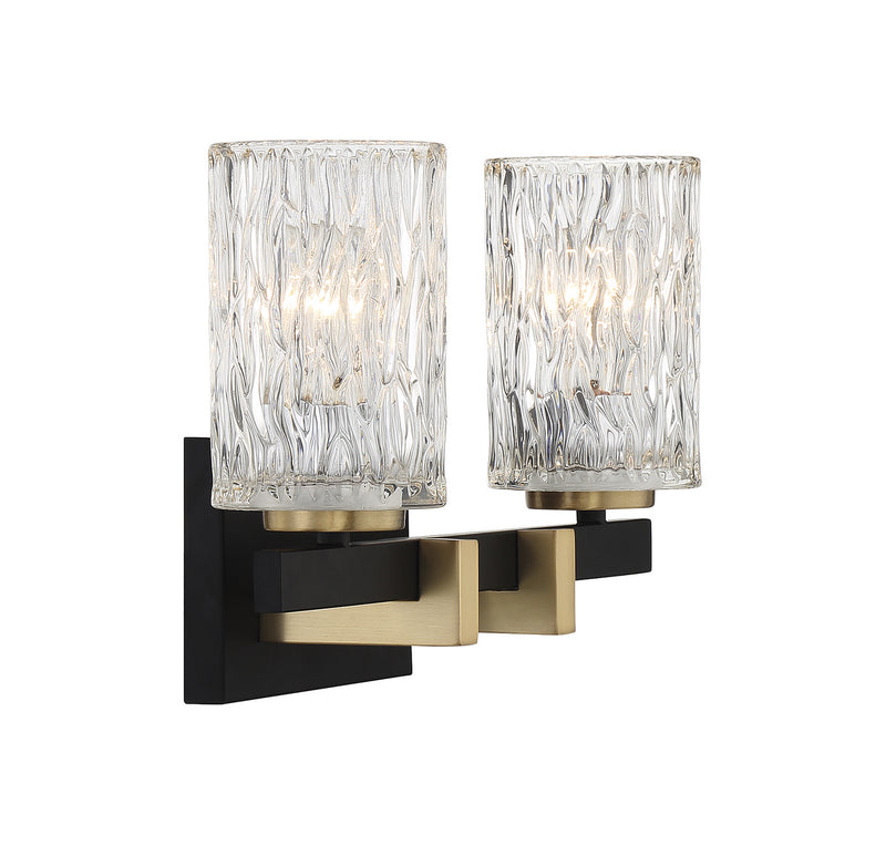 Lighting One E V6-L8-3601-2-143 Two Light Bathroom Vanity, Matte Black w/ Warm Brass