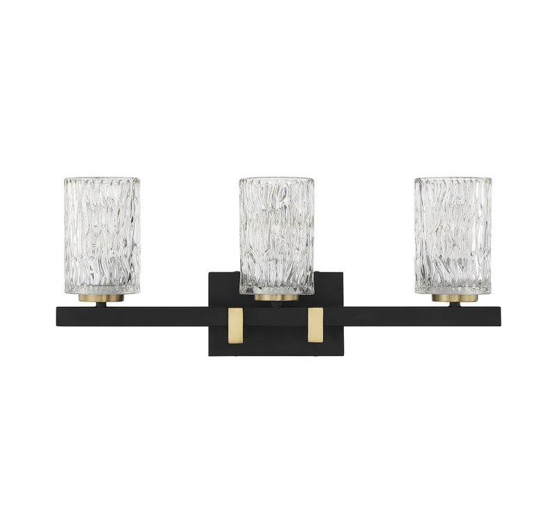 Lighting One E V6-L8-3601-3-143 Three Light Bathroom Vanity, Matte Black w/ Warm Brass