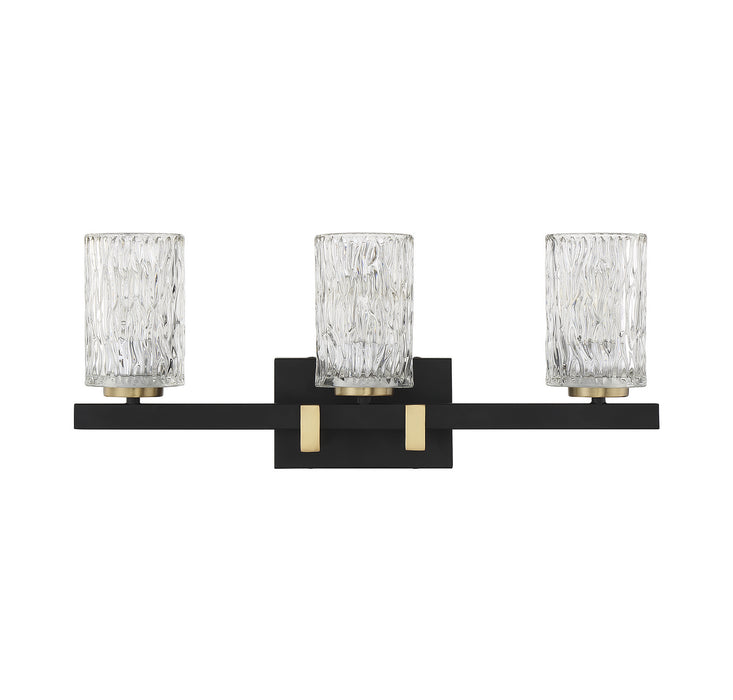Lighting One E V6-L8-3601-3-143 Three Light Bathroom Vanity, Matte Black w/ Warm Brass