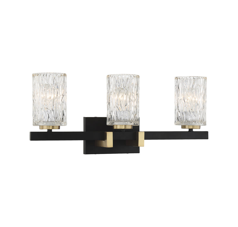 Lighting One E V6-L8-3601-3-143 Three Light Bathroom Vanity, Matte Black w/ Warm Brass