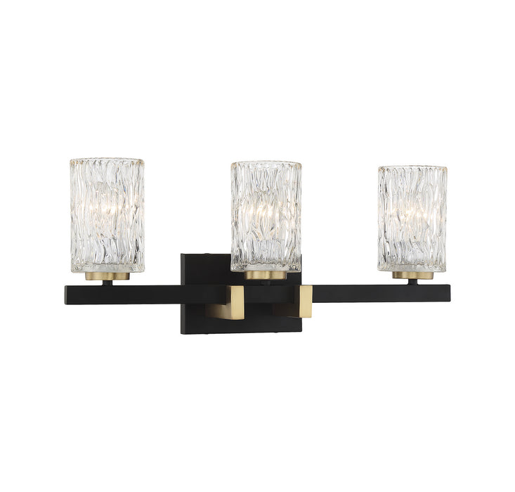 Lighting One E V6-L8-3601-3-143 Three Light Bathroom Vanity, Matte Black w/ Warm Brass