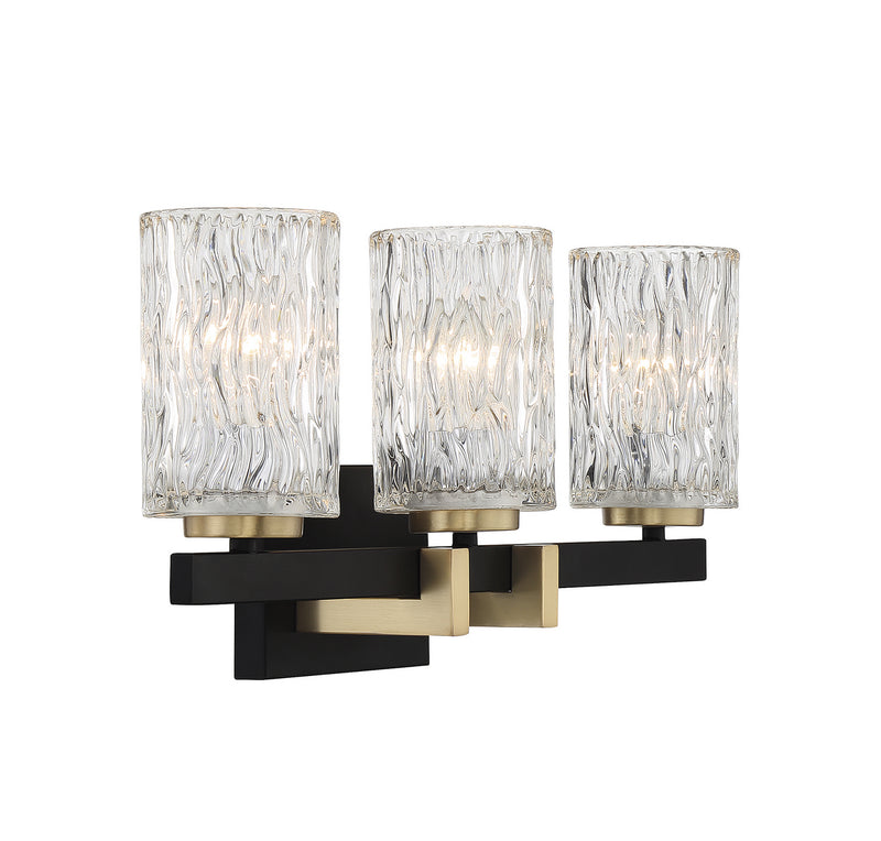Lighting One E V6-L8-3601-3-143 Three Light Bathroom Vanity, Matte Black w/ Warm Brass