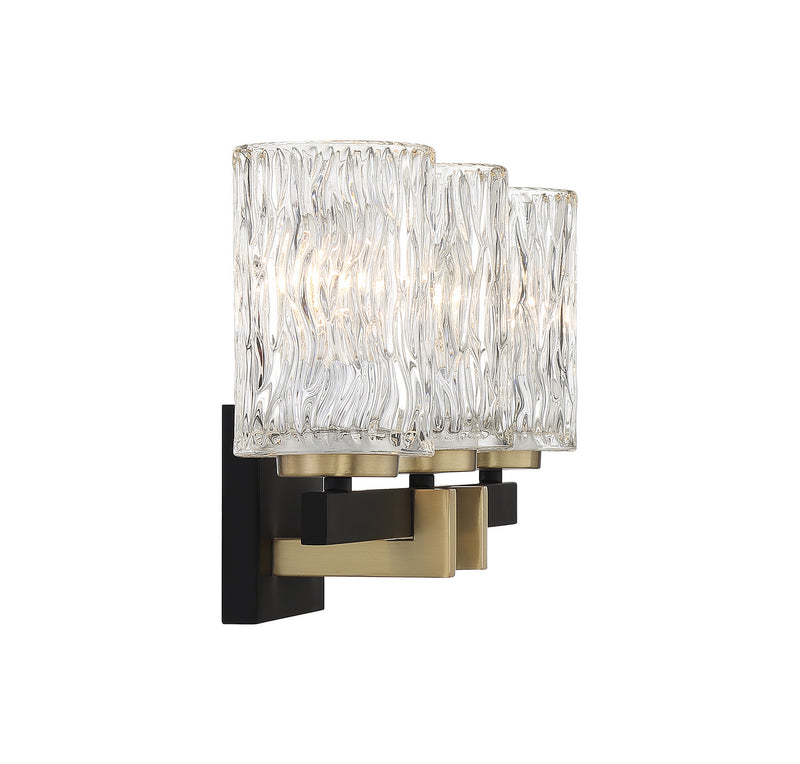 Lighting One E V6-L8-3601-3-143 Three Light Bathroom Vanity, Matte Black w/ Warm Brass