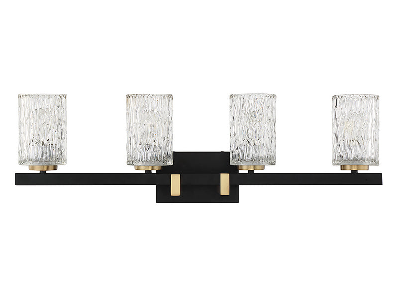 Lighting One E V6-L8-3601-4-143 Four Light Bathroom Vanity, Matte Black w/ Warm Brass