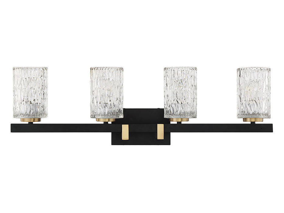 Lighting One E V6-L8-3601-4-143 Four Light Bathroom Vanity, Matte Black w/ Warm Brass