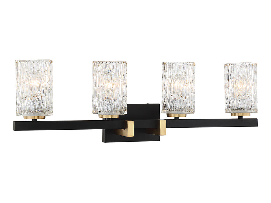 Lighting One E V6-L8-3601-4-143 Four Light Bathroom Vanity, Matte Black w/ Warm Brass