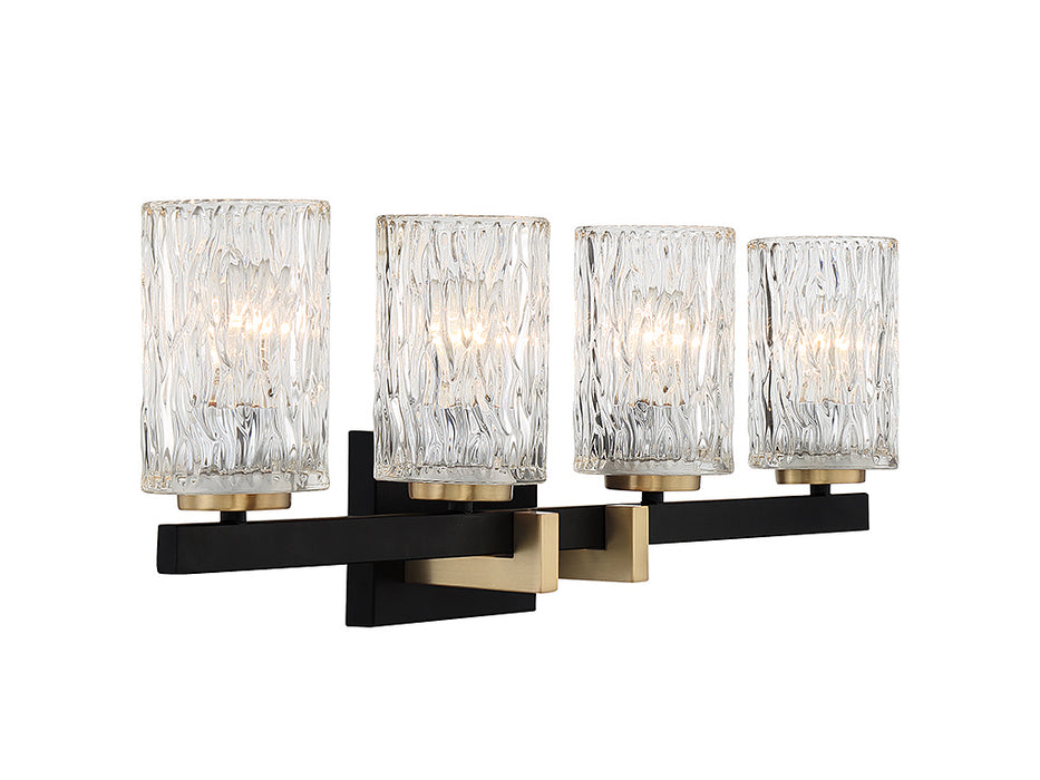 Lighting One E V6-L8-3601-4-143 Four Light Bathroom Vanity, Matte Black w/ Warm Brass