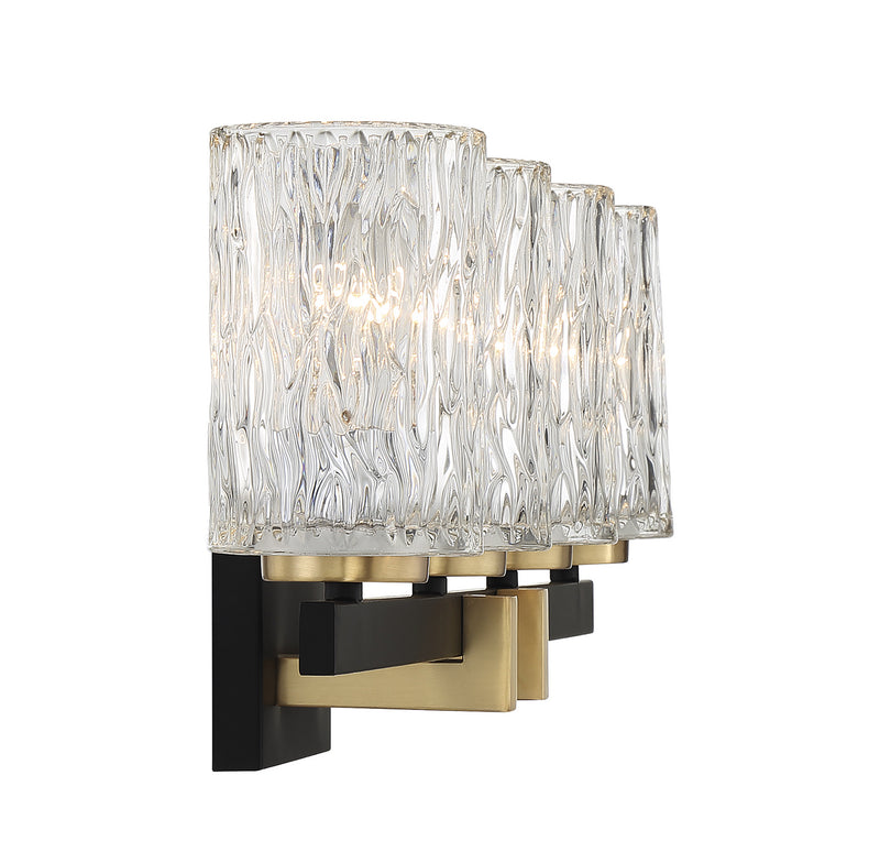 Lighting One E V6-L8-3601-4-143 Four Light Bathroom Vanity, Matte Black w/ Warm Brass