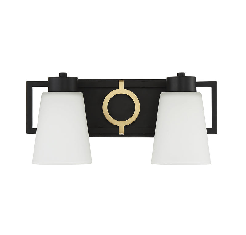 Lighting One E V6-L8-4450-2-143 Two Light Bathroom Vanity, Matte Black w/ Warm Brass