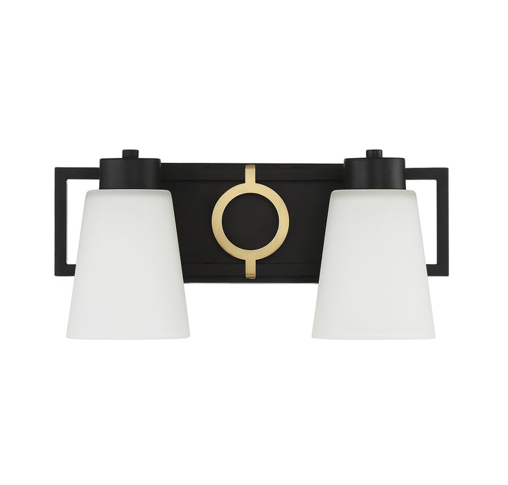 Lighting One E V6-L8-4450-2-143 Two Light Bathroom Vanity, Matte Black w/ Warm Brass