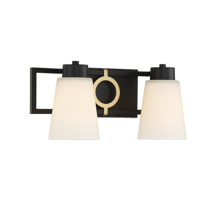Lighting One E V6-L8-4450-2-143 Two Light Bathroom Vanity, Matte Black w/ Warm Brass
