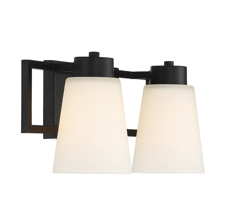 Lighting One E V6-L8-4450-2-143 Two Light Bathroom Vanity, Matte Black w/ Warm Brass