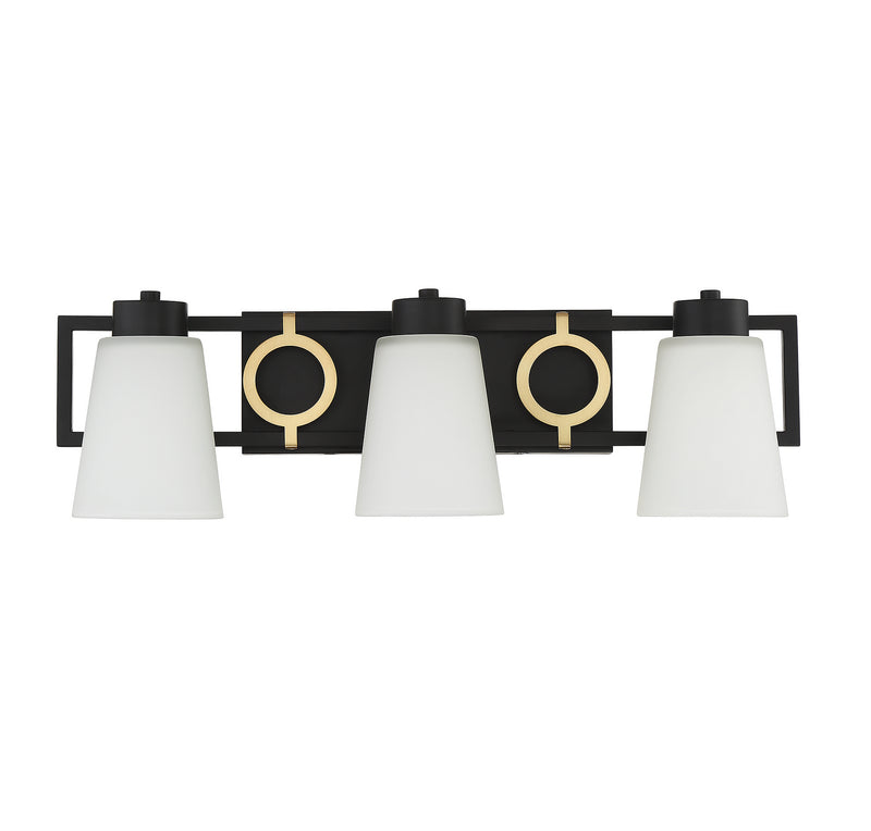 Lighting One E V6-L8-4450-3-143 Three Light Bathroom Vanity, Matte Black w/ Warm Brass