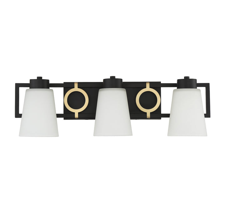 Lighting One E V6-L8-4450-3-143 Three Light Bathroom Vanity, Matte Black w/ Warm Brass