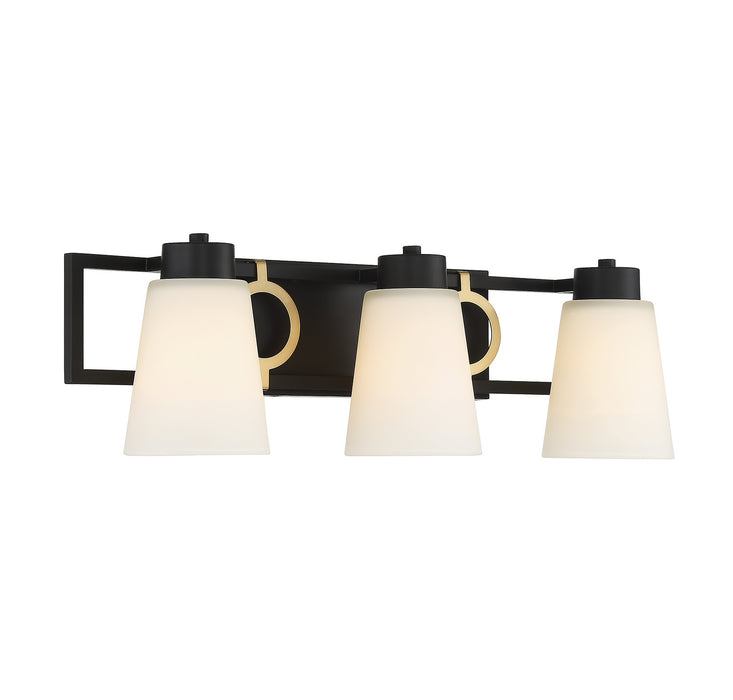 Lighting One E V6-L8-4450-3-143 Three Light Bathroom Vanity, Matte Black w/ Warm Brass