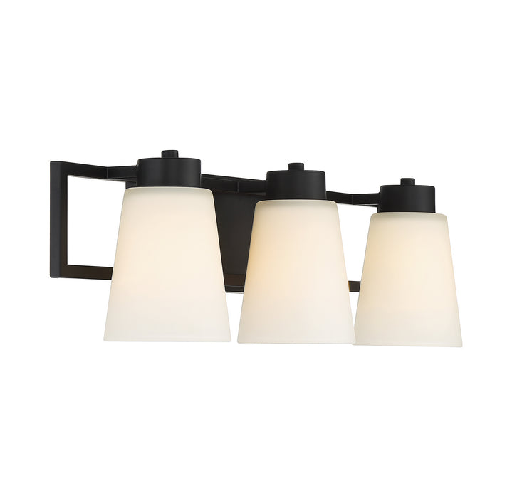 Lighting One E V6-L8-4450-3-143 Three Light Bathroom Vanity, Matte Black w/ Warm Brass