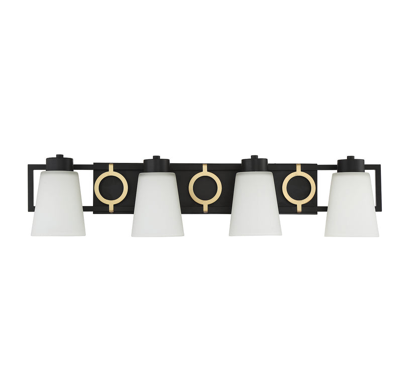 Lighting One E V6-L8-4450-4-143 Four Light Bathroom Vanity, Matte Black w/ Warm Brass