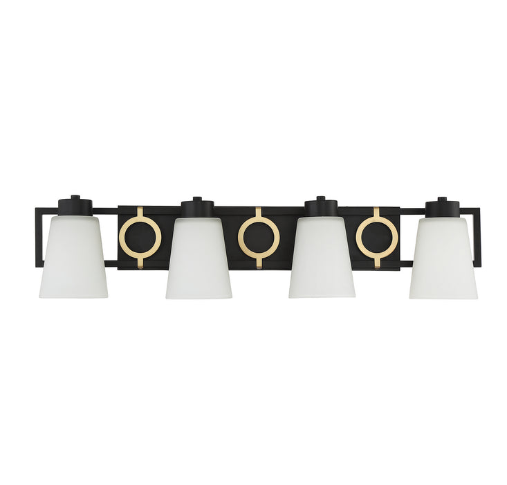 Lighting One E V6-L8-4450-4-143 Four Light Bathroom Vanity, Matte Black w/ Warm Brass