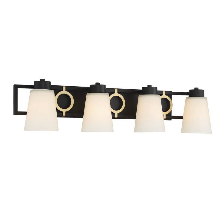 Lighting One E V6-L8-4450-4-143 Four Light Bathroom Vanity, Matte Black w/ Warm Brass