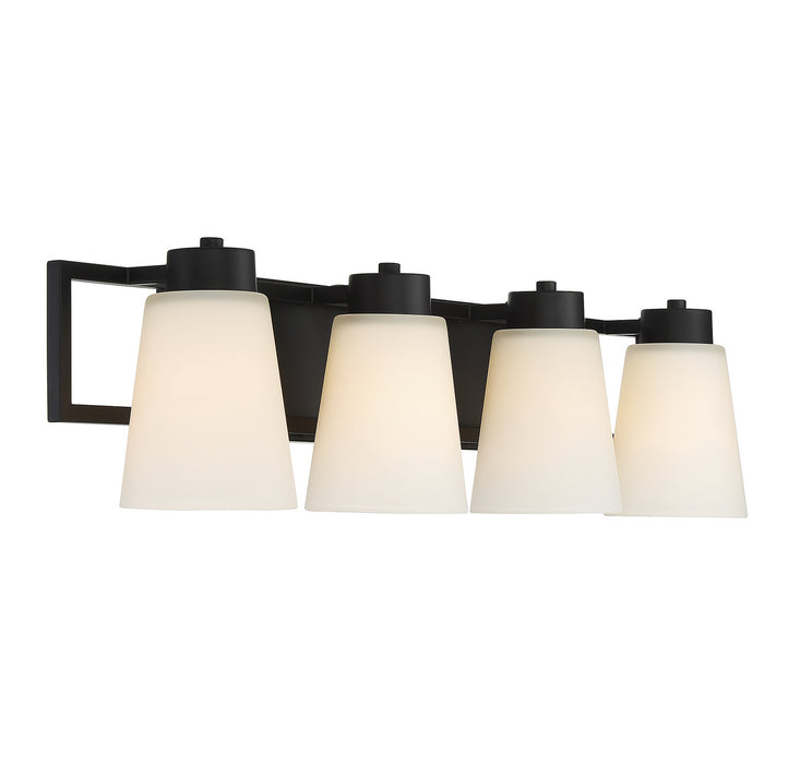 Lighting One E V6-L8-4450-4-143 Four Light Bathroom Vanity, Matte Black w/ Warm Brass