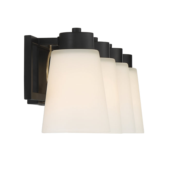 Lighting One E V6-L8-4450-4-143 Four Light Bathroom Vanity, Matte Black w/ Warm Brass
