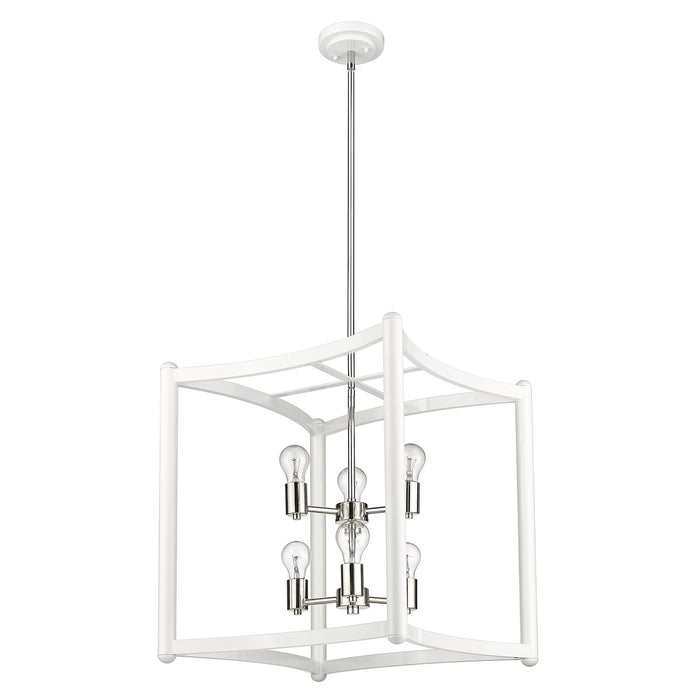 Acclaim Lighting IN20041WH Six Light Pendant, White with Polished Nickel Cluster