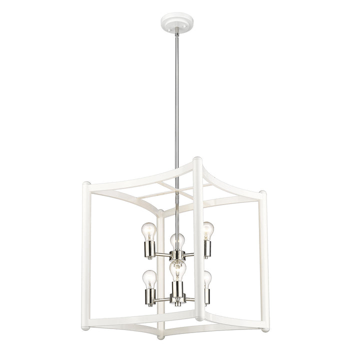 Acclaim Lighting IN20041WH Six Light Pendant, White with Polished Nickel Cluster