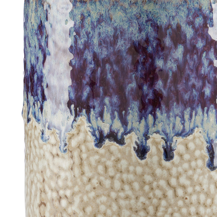 Currey and Company 1200-0626 Cachepot, Milky White/Reactive Blue