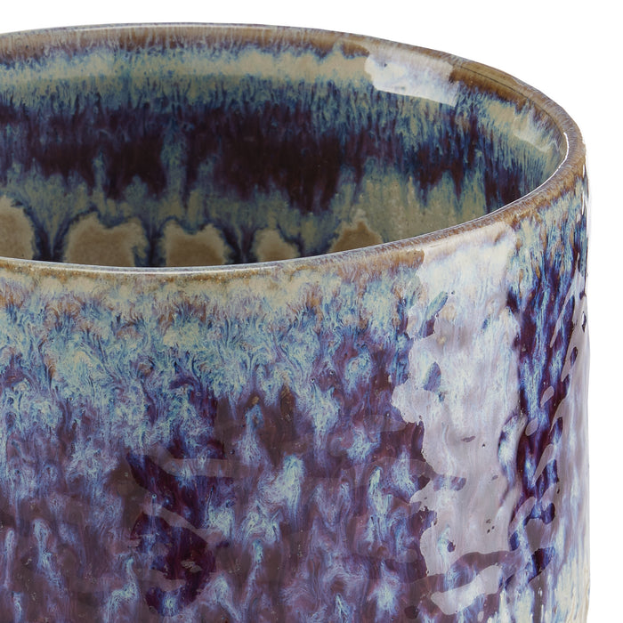 Currey and Company 1200-0626 Cachepot, Milky White/Reactive Blue