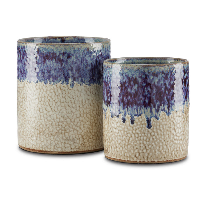 Currey and Company 1200-0626 Cachepot, Milky White/Reactive Blue