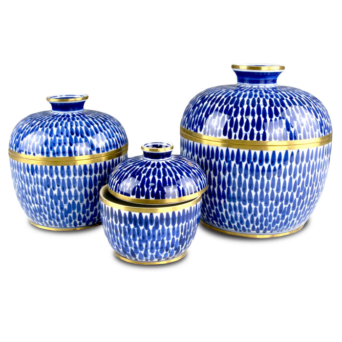 Currey and Company 1200-0661 Jar Set of 3, Blue/White/Brass