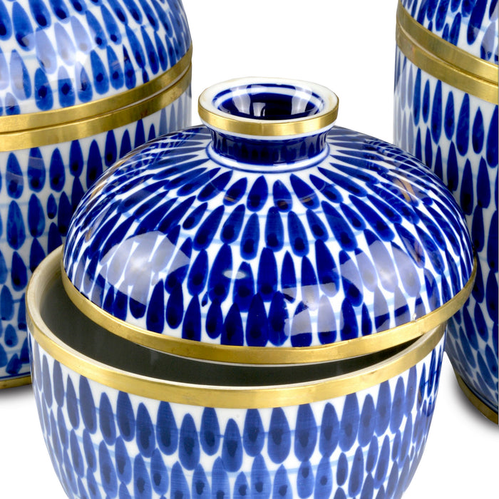 Currey and Company 1200-0661 Jar Set of 3, Blue/White/Brass